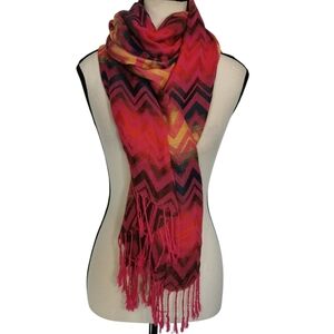 Pashmina 100% Cashmere Pink Zigzag Fringe Scarf Wrap OS
